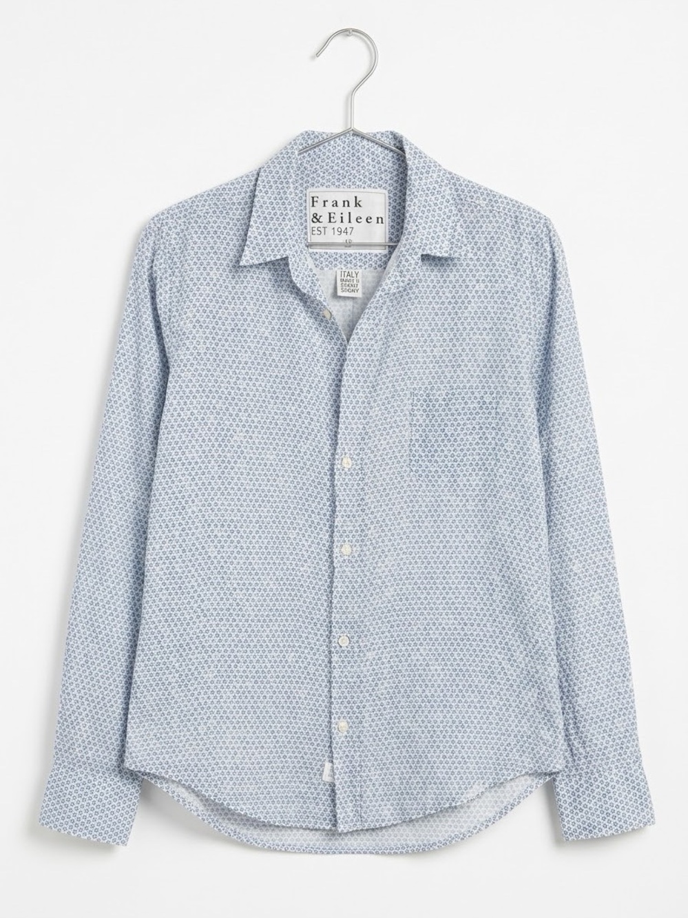 FRANK & EILEEN Barry 100% Linen Button Down Shirt Blue Print - Size Medium